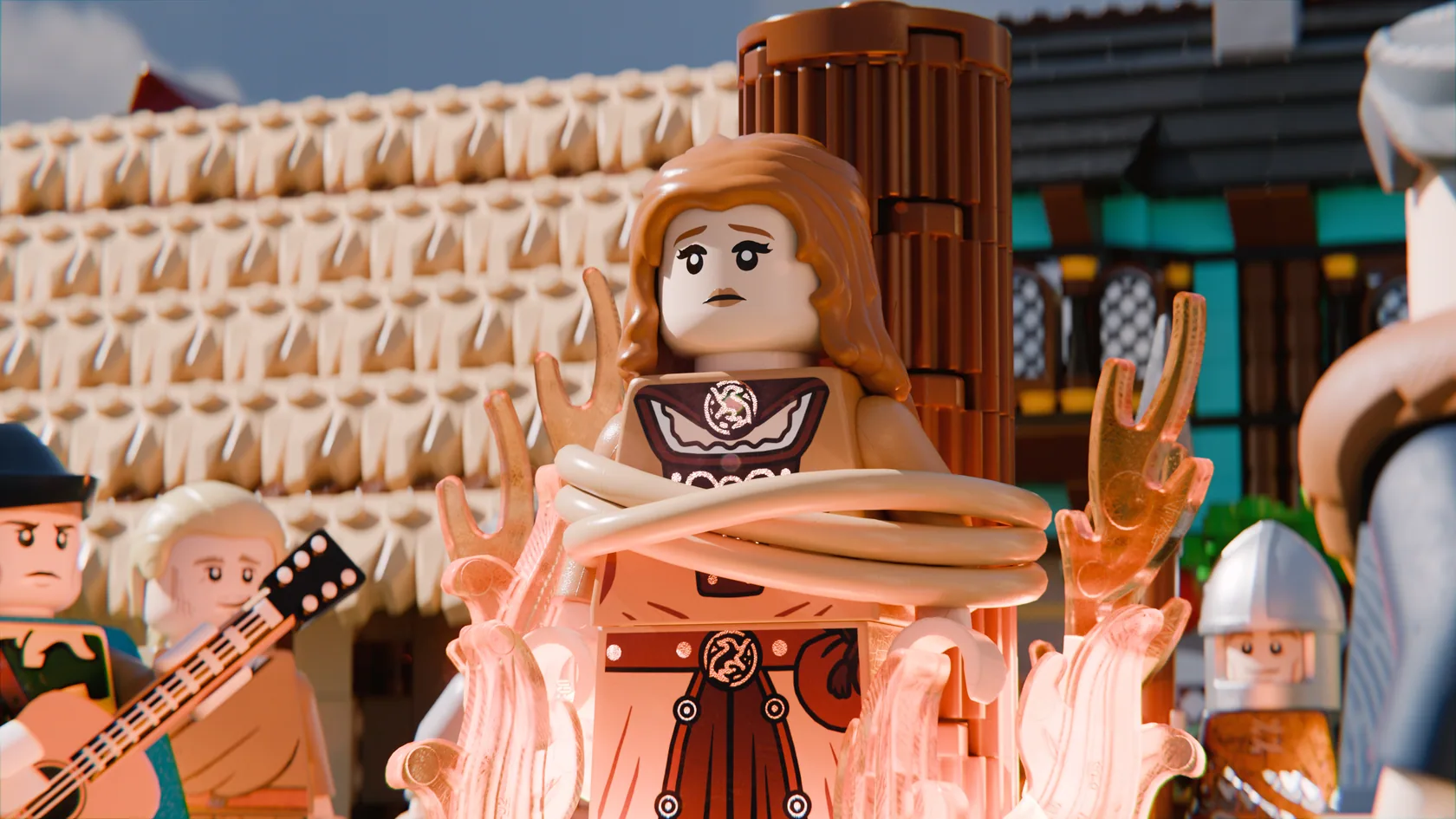 Character surrounded by fire in a Paris-inspired environment